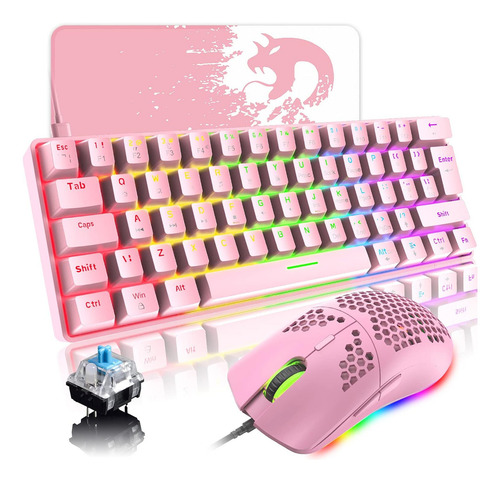 Lexonelec Teclado Mecánico Portátil 60% Juegos, Mini Teclado