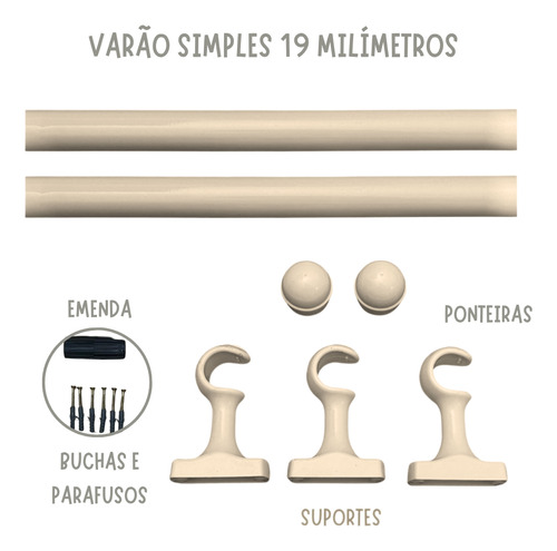 Kit Bastão Para Pendurar Cortina Com Suportes 1,40 M 19 Mm