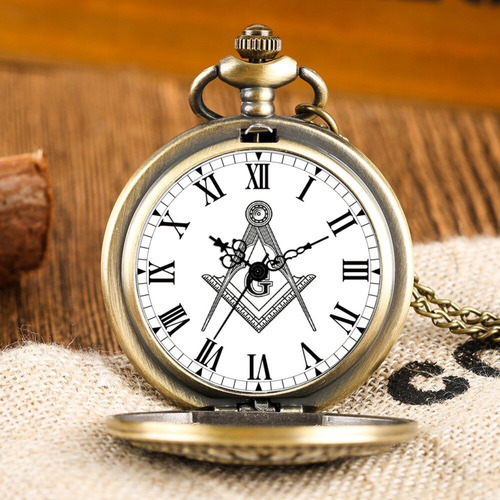 Imagen 2 de 5 de Reloj De Bolsillo Masonico, Escuadra Y Compas Negro