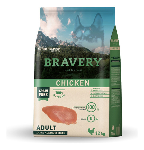 Bravery Grain Free Adulto Mediano Y Grande 12kg Pollo