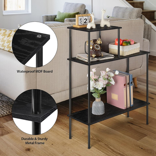 Mesa Auxiliar Semilarga De 2 Niveles, Color Negro