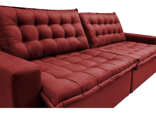 Sofá Retrátil Reclinável E Cama 2,35m Cama Inbox Flex. Suede Cor Vermelho Desenho Do Tecido Liso