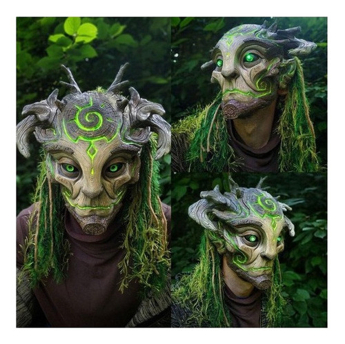 Disfraz De Máscara Realista De Elfo Verde Para Fiesta En El
