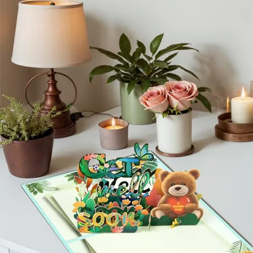 Tarjeta Pop Up Get Well 3d - Oso, Mensaje De Ánimo