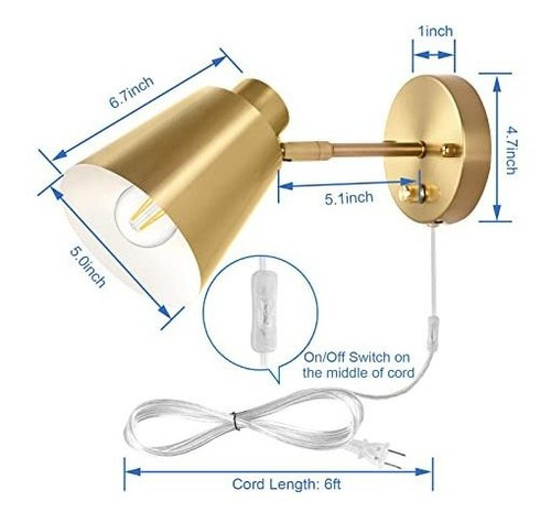 Lámpara De Pared Ajustable, Dimmable, Enchufable, Dorada