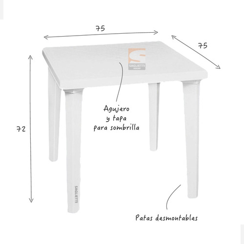 Mesa Plastico Cuadrada 75x75 Patas Desmontables Colombraro