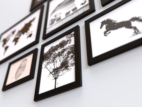 Imagem 2 de 6 de Conjunto Kit 7 Quadros Decorativos Mapa Elefante Lua Grande