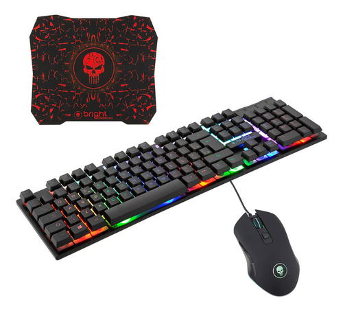 Kit de teclado e mouse gamer Bright 0542 Português Brasil de cor preto