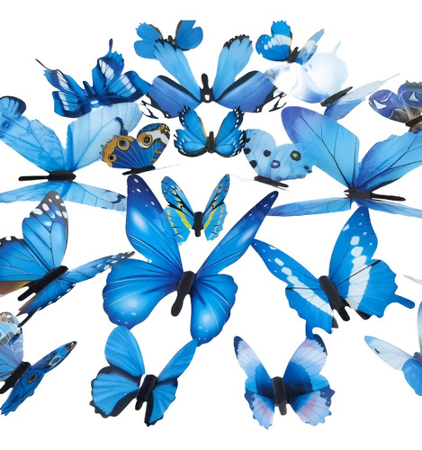 Stickers 3d Mariposas Realistas  X 24u Surtido Azul