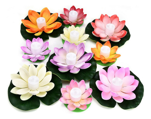 Velas Flotantes Led Tealight Flor De Loto Luces De Piscina