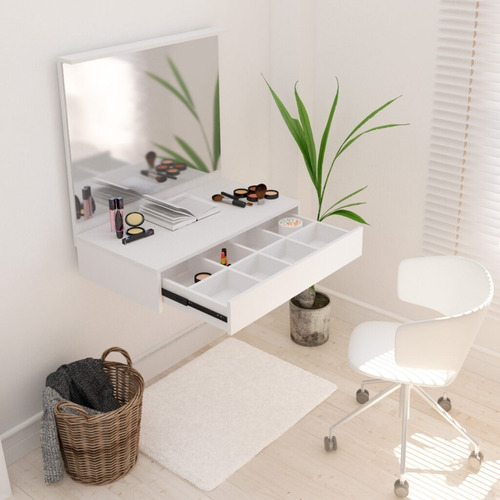 Imagen 4 de 10 de Mesa Con Espejo Tocador Y Cajon Para Maquillaje Flotante+