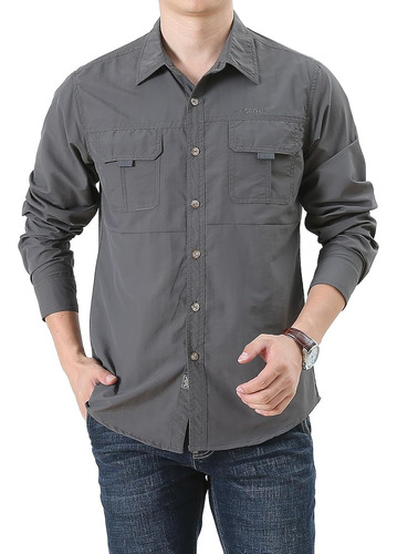 Camisa Hombre Cargo Pesca Playera De Senderismo De Manga