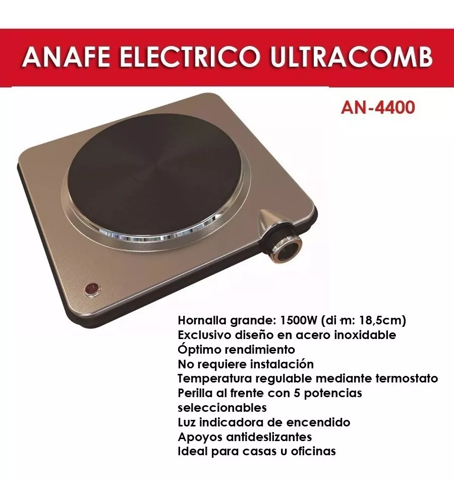 Anafe Eléctrico Ultracomb An-4400 1 Hornalla 1500w
