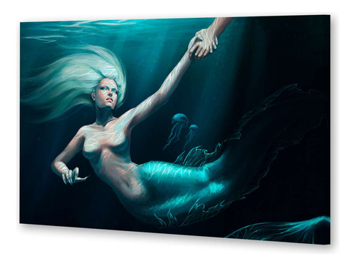 Cuadro 20x30cm Sirena Salvada Ayuda Bondad Fondo De Mar