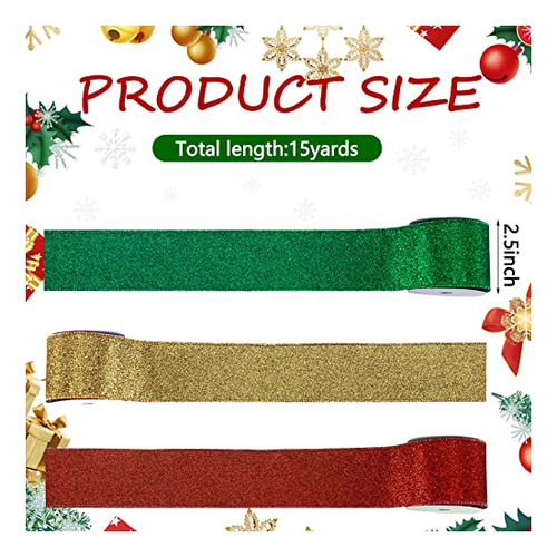 Cinta Navidad Brillo Metálico Rojo Verde Oro 2.5puLG X 15 Yd
