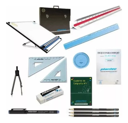 Kit Set Tablero Dibujo Tecnico C/ Atril  40x50 Plantec 