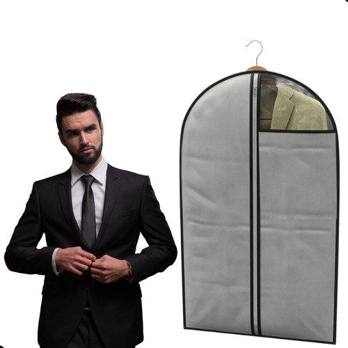 Kit 5 Capa Terno Vestido Antimofo C/ Ziper Em Tnt Cor Cinza