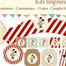 Comprar Kit Imprimible Minnie Vintage Cumple Bautismo Candy Bar Deco
