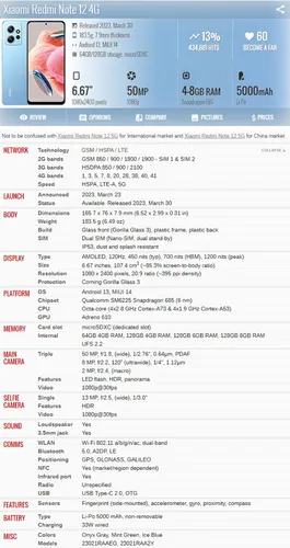 Xiaomi Redmi Note 12 23021raaeg 4gb 128gb Dual Sim Duos