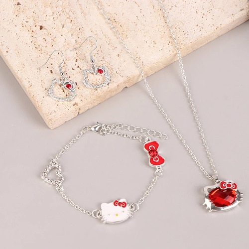 C Set Joyas Hello Kitty, Conjunto Collar Aros Y Pulsera