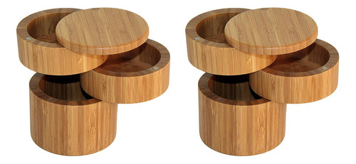 2 Cajas De Sal Triple De Bambú, Caja De Madera, Caja Redonda