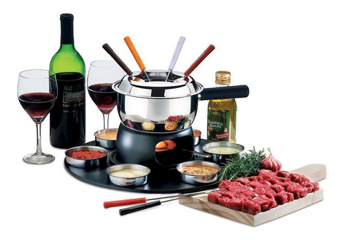 Kit Fondue Panela Em Aço Inox 18 Peças 1,25 Litros Brinox