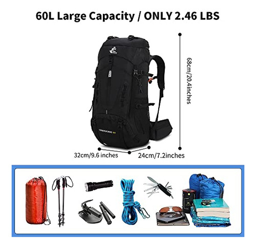 Mochila De Senderismo De 60 Litros Con Funda Para Lluvia, Li