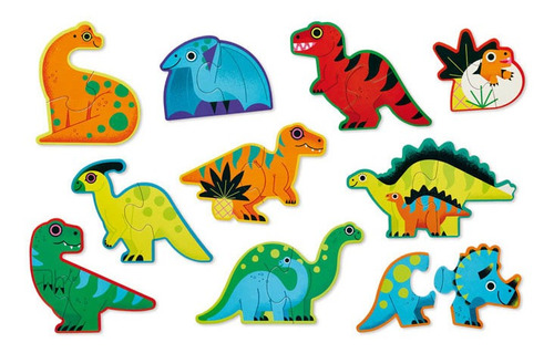Imagen 2 de 4 de Puzzle 10 Rompecabezas De Dinosaurios De 2 Piezas C/u Crocod