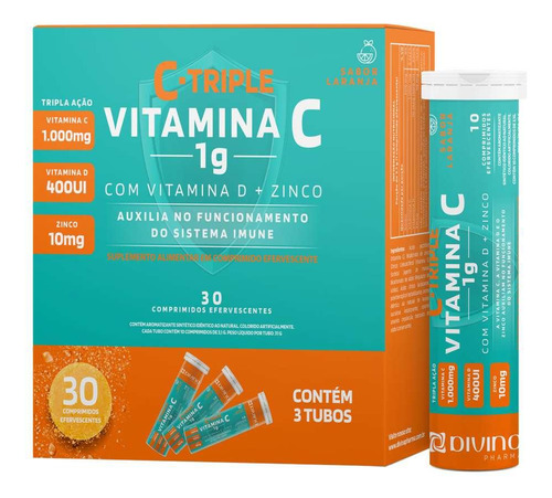 6cx C-triple Vitamina C 1g Laranja C/ 30 Comprimidos Cada