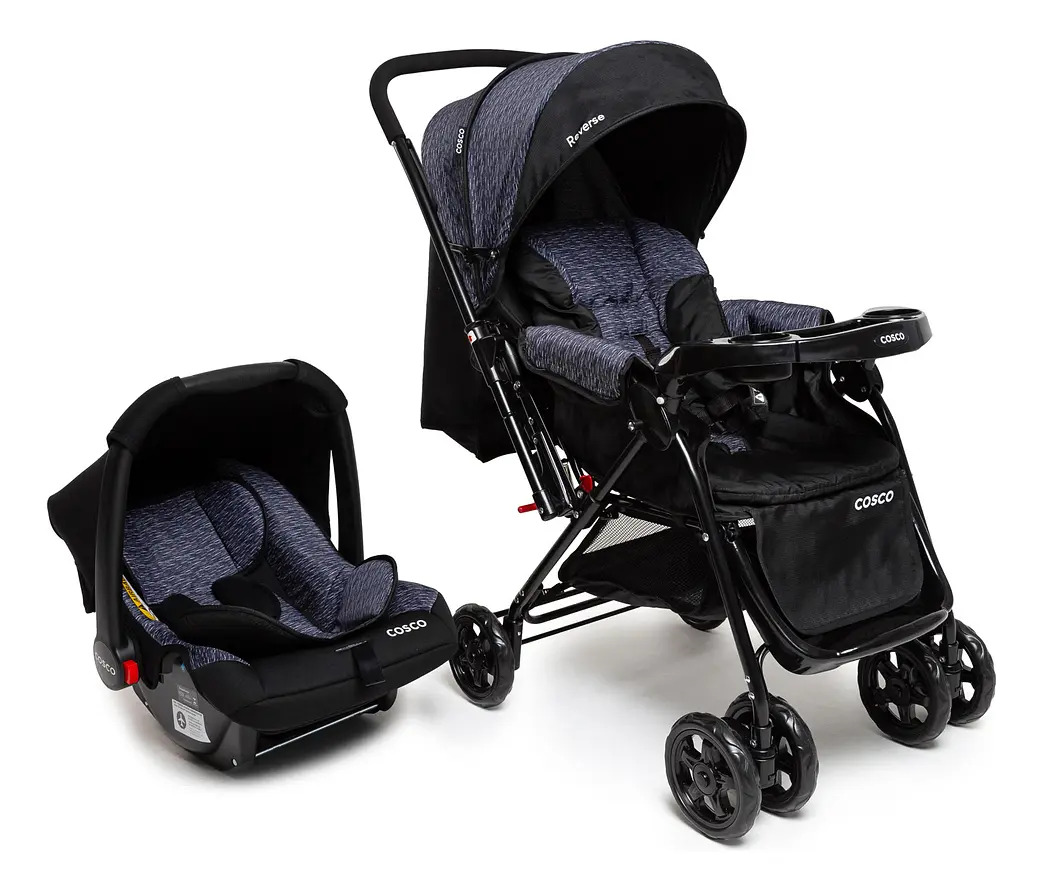 Travel System Duo, Cosco Kids, Reverse, 0 a 15kg, Preto Rajado