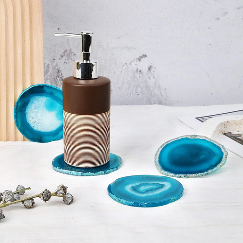 Posavasos De Ágata Azul Para Mesa De Café, Juego De 4 De De