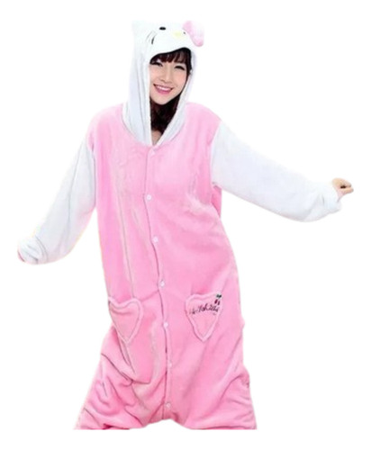 Kigurumi Pijamas Plush Disfraz Gato 1m Altua Rosa Para Niños