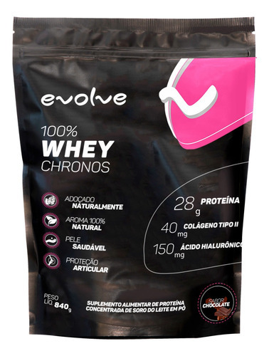 Suplemento 100% Whey Concentrado Chronos 840g Evolve Sabor Morango