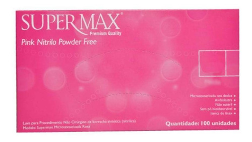 Luvas descartáveis antiderrapantes Supermax cor rosa tamanho P de nitrilo x 100 unidades