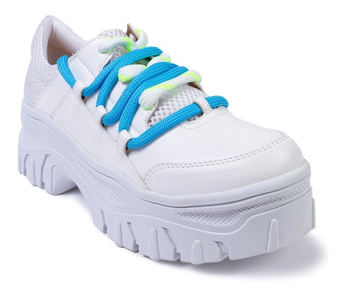 Tênis Sneaker Feminino Cadarço Fluorescente - Branco