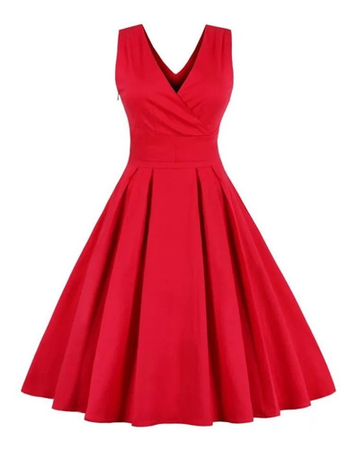 Vestido Rojo Dama Plisado Elegante Vintage De Epoca