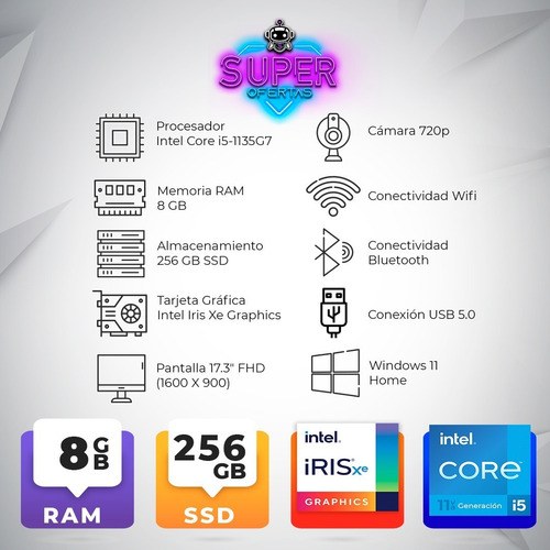Imagen 2 de 9 de Hp Core I5 17,3 + 8gb + 256ssd + Programas + R E G A L O S !
