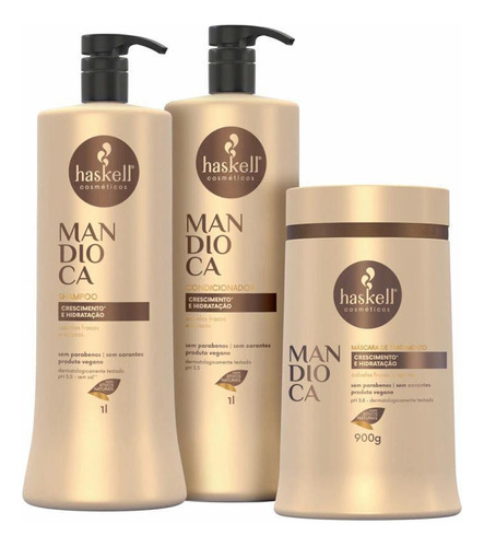 Kit Mandioca Haskell Shampoo E Condicionador 1l Máscara 900g