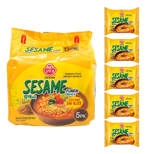 Sopa Ottogi Sesame Ramen Coreano Multibolsa 5 Piezas 115g Sabor Sésamo