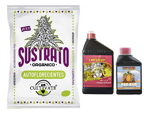 Sustrato Cultivate Auto 25lts Con Top Bloom 1lt Bud 250ml