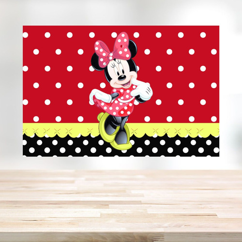 Painel De Festa Grande Minnie Vermelha Lona 2,0 X 1,5 M