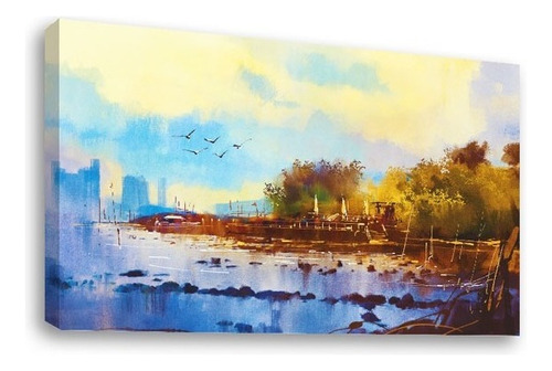 Cuadros Canvas Abstractos Tipo Oleo En Canvas Artistíco Color Barco-en-lago-pintura