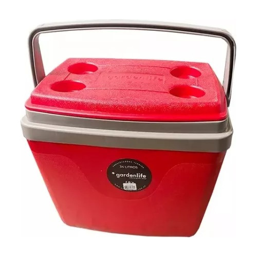 Conservadora Garden Life 34 L Rojo Y Gris C Apoya Vaso