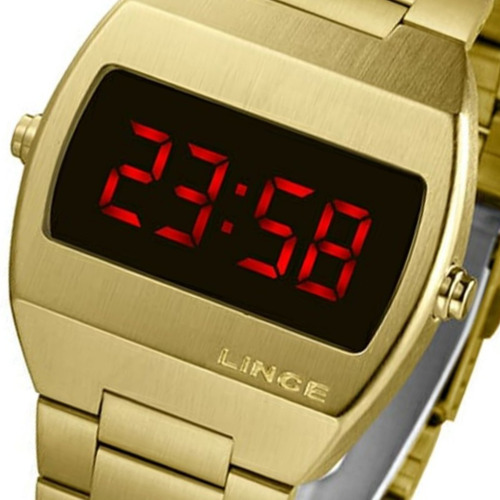 Relógio Masculino Lince Dourado Quadrado Led Mdg4620l Vxkx