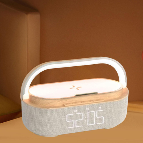 Radio Despertador Digital Recargable, Lámpara De Beige