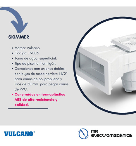 Skimmer Vulcano Grande + Toma Bombero / Pileta Hormigón