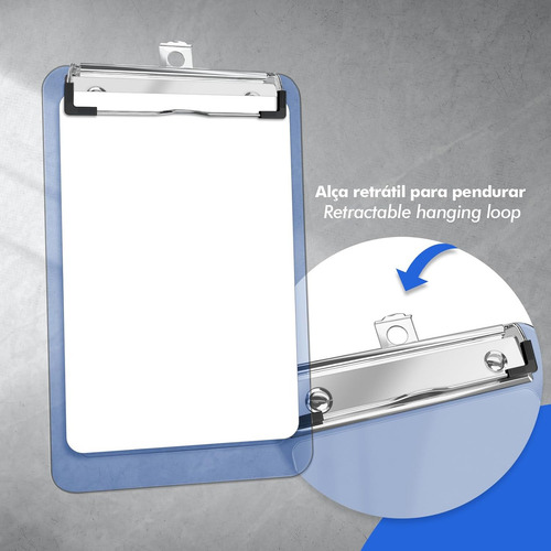 Mini Prancheta 12 Cm X 18,5cm E Bloco De Anotações 50fls 155 Cor Azul/clear