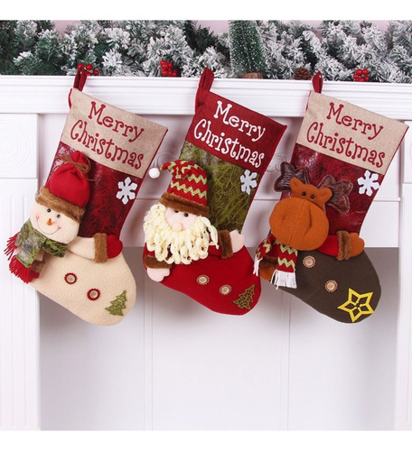 Calcetín Navideño De Papá Noel, Muñeco De Nieve Y Reno, Chri
