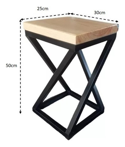Banco Taburete Esquinero Mesita Banquito Bar Cocina 50cm Negro Semi Mate Roble