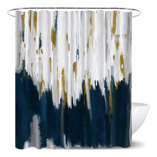 Navy Blue Shower Curtain Abstract Brush Strokes Oil Painting